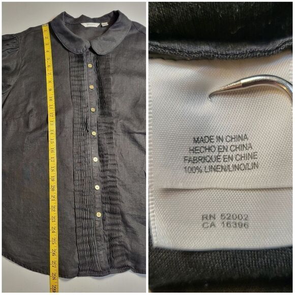 Liz Claiborne Linen Button-Up Blouse with Puff Sleeves Pleated Front Plus Size - Picture 10 of 12